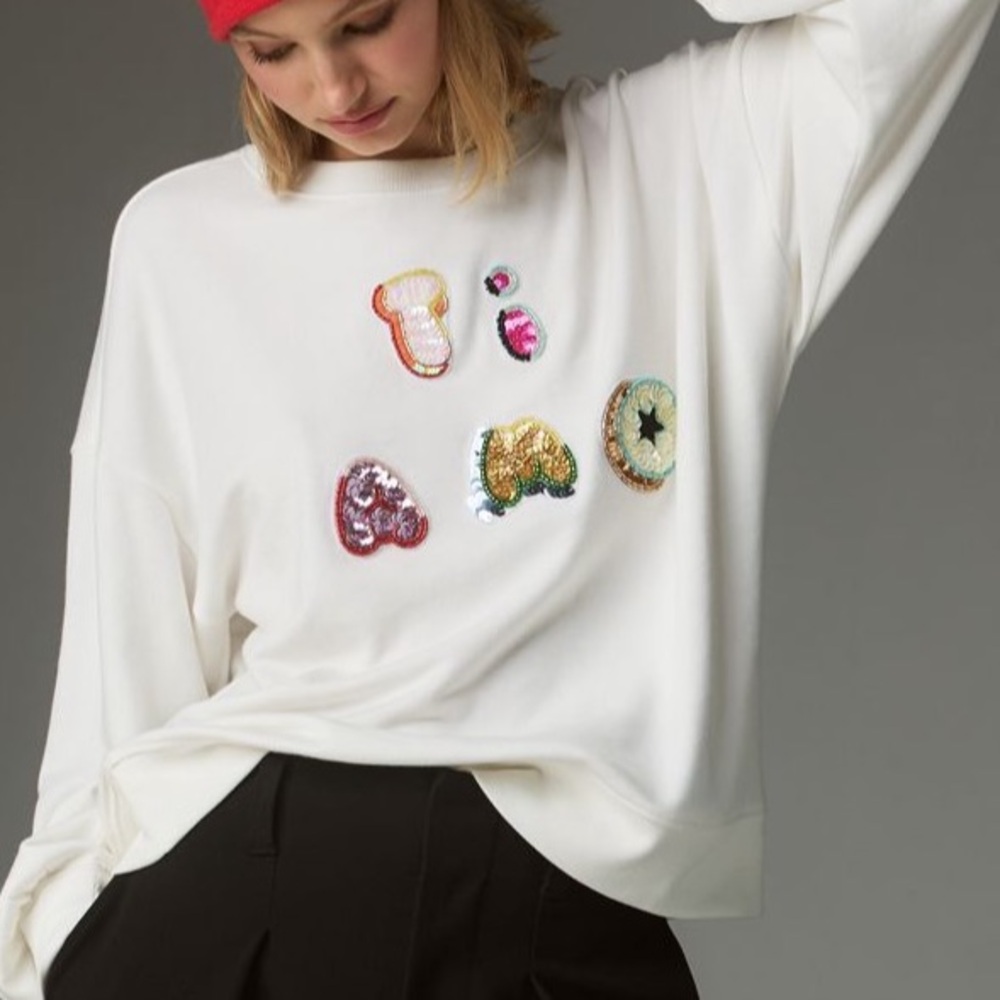 Anthropologie Maeve Ti Amo Sequin Embellished Sweatshirt M